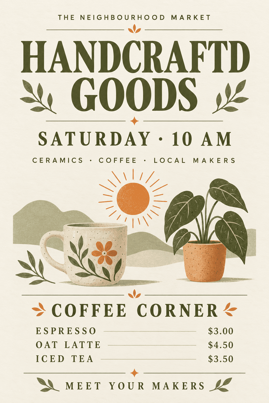 Community market poster with the event date SATURDAY · 10 AM.