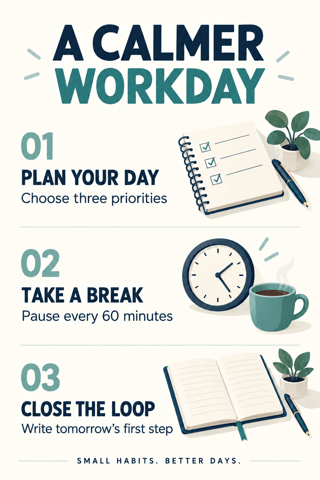 Workday infographic with the break reminder changed to Pause every 60 minutes.